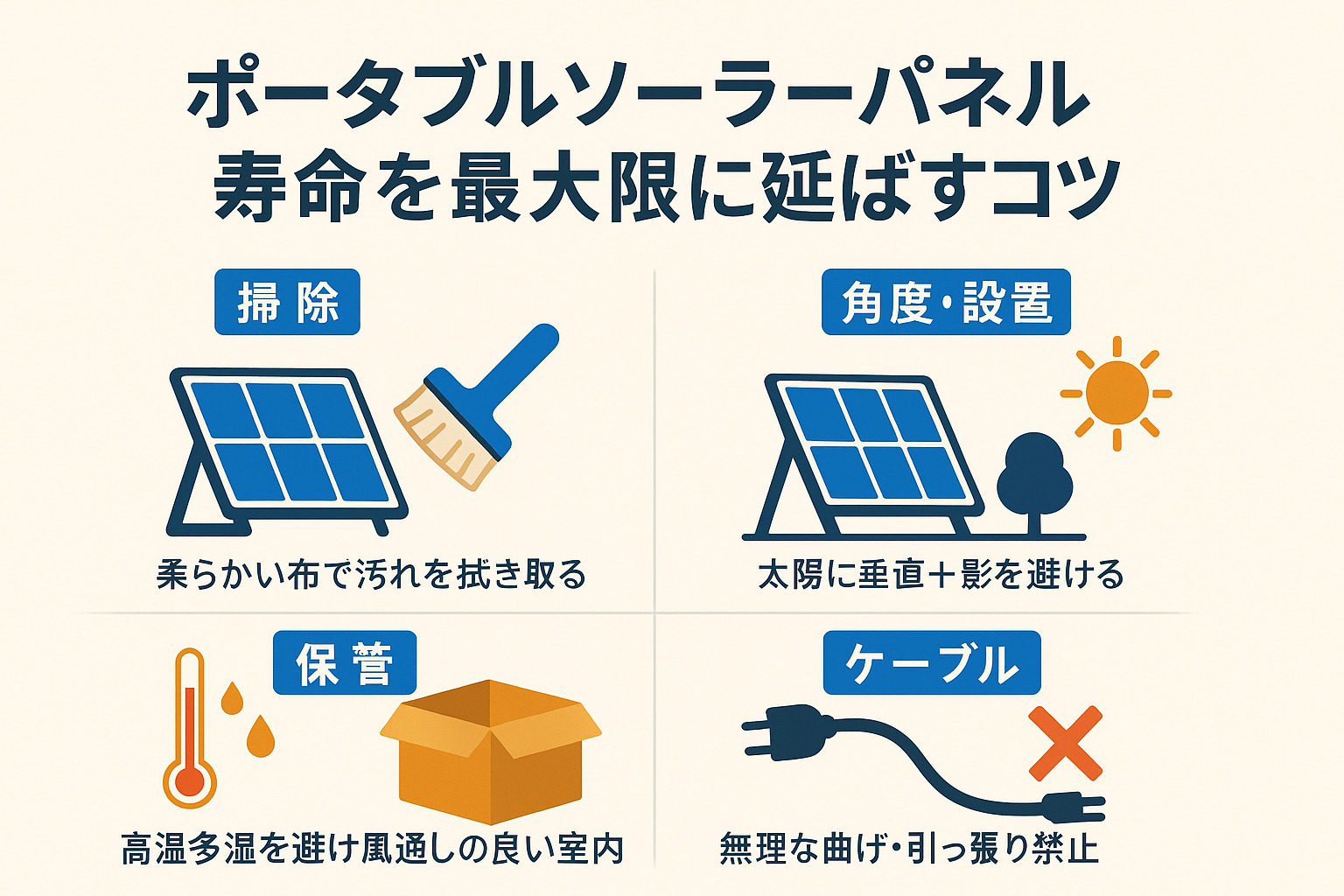 ポータブルソーラーパネルの寿命を最大限に延ばす使い方と保管方法
