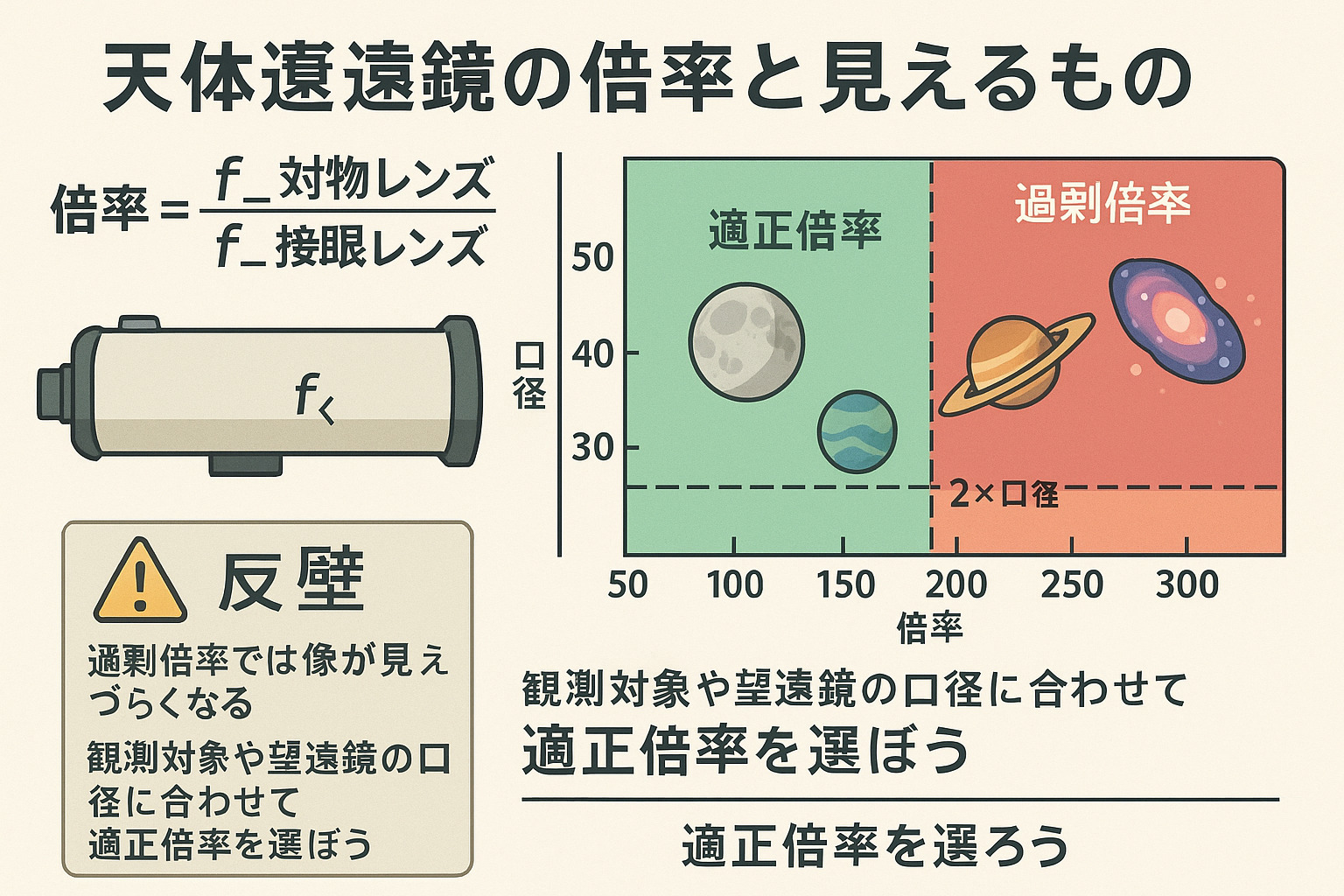 天体望遠遠鏡の倍率と見えるものの関係性~最大倍率の誤解と適正倍率
