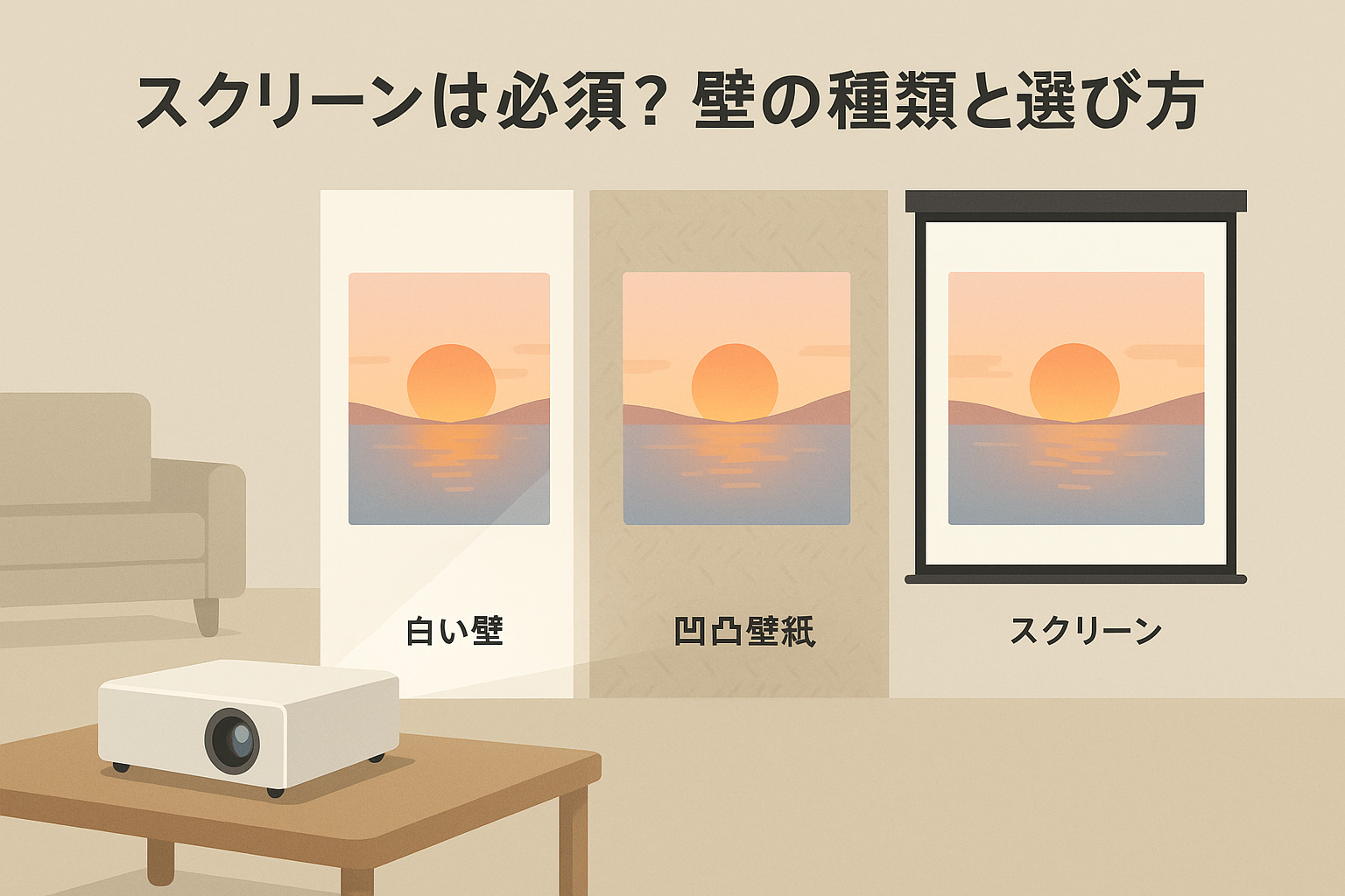 プロジェクターと壁の間にスクリーンは必須?壁の種類と選び方