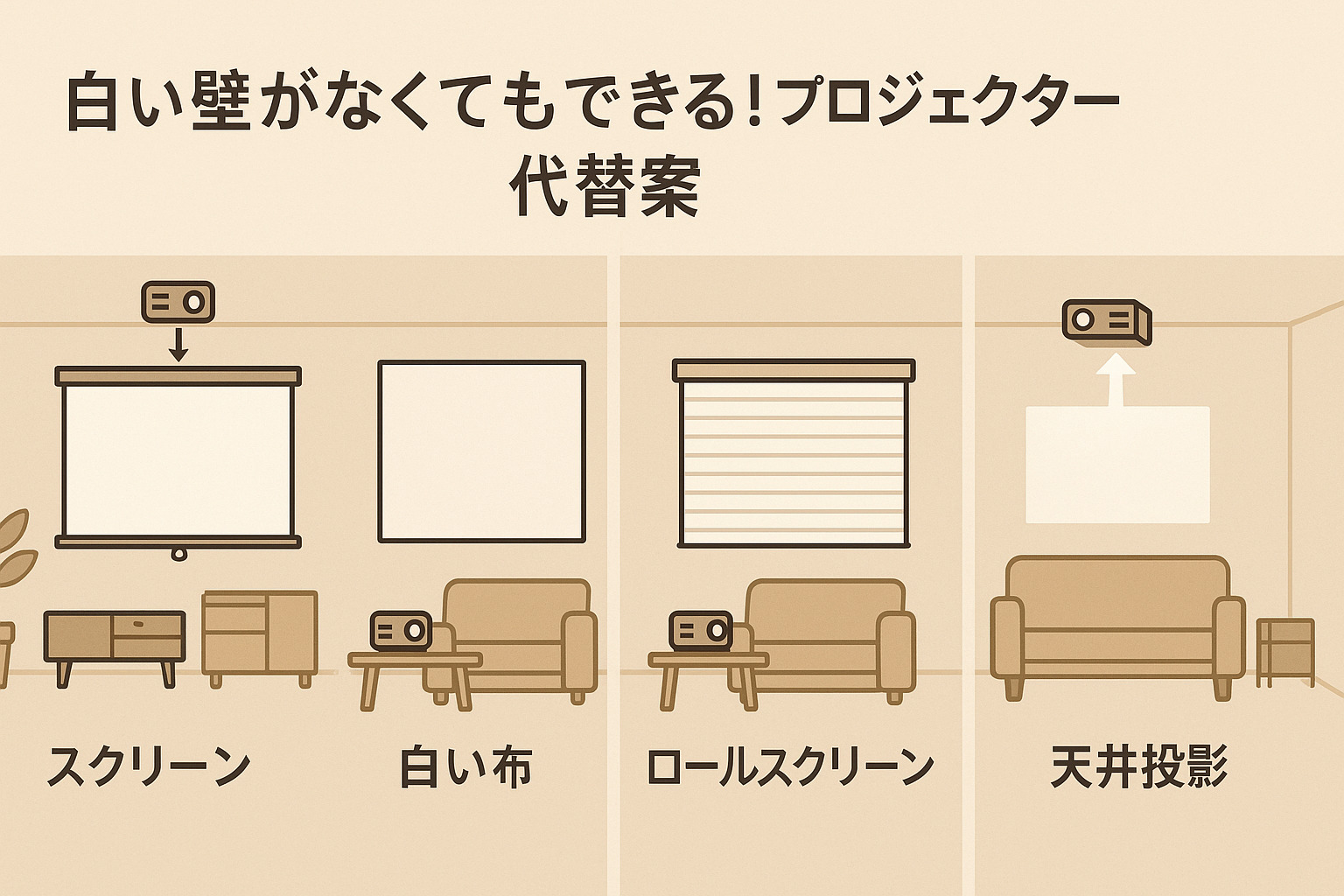 プロジェクターで白い壁がない場合の代替案と工夫